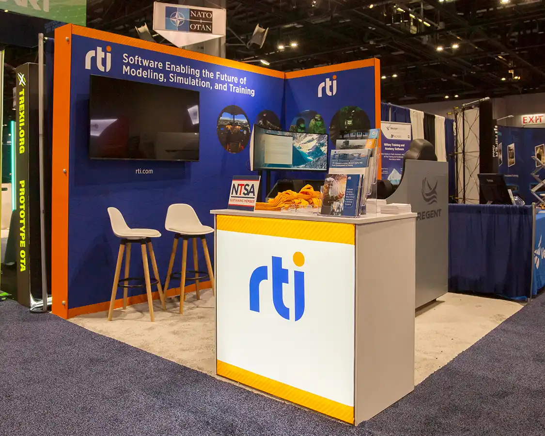 10x10 Trade Show Booth for RTI at IITSEC 2025, Designed and Built By Exponents in Orlando, FL
