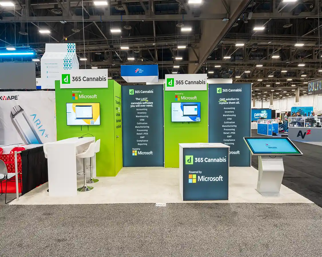 10x20 Exhibit Booth Rental for 365 cannabis at MJBizCon 2025 designed and built by exponents in Las Vegas, NV