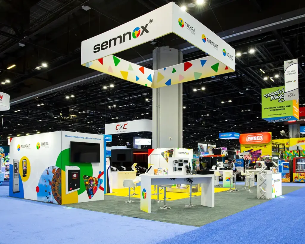 30x40 Trade Show Exhibit Rental for Semnox at IAAPA 2025, Designed and Built By Exponents in Orlando, FL