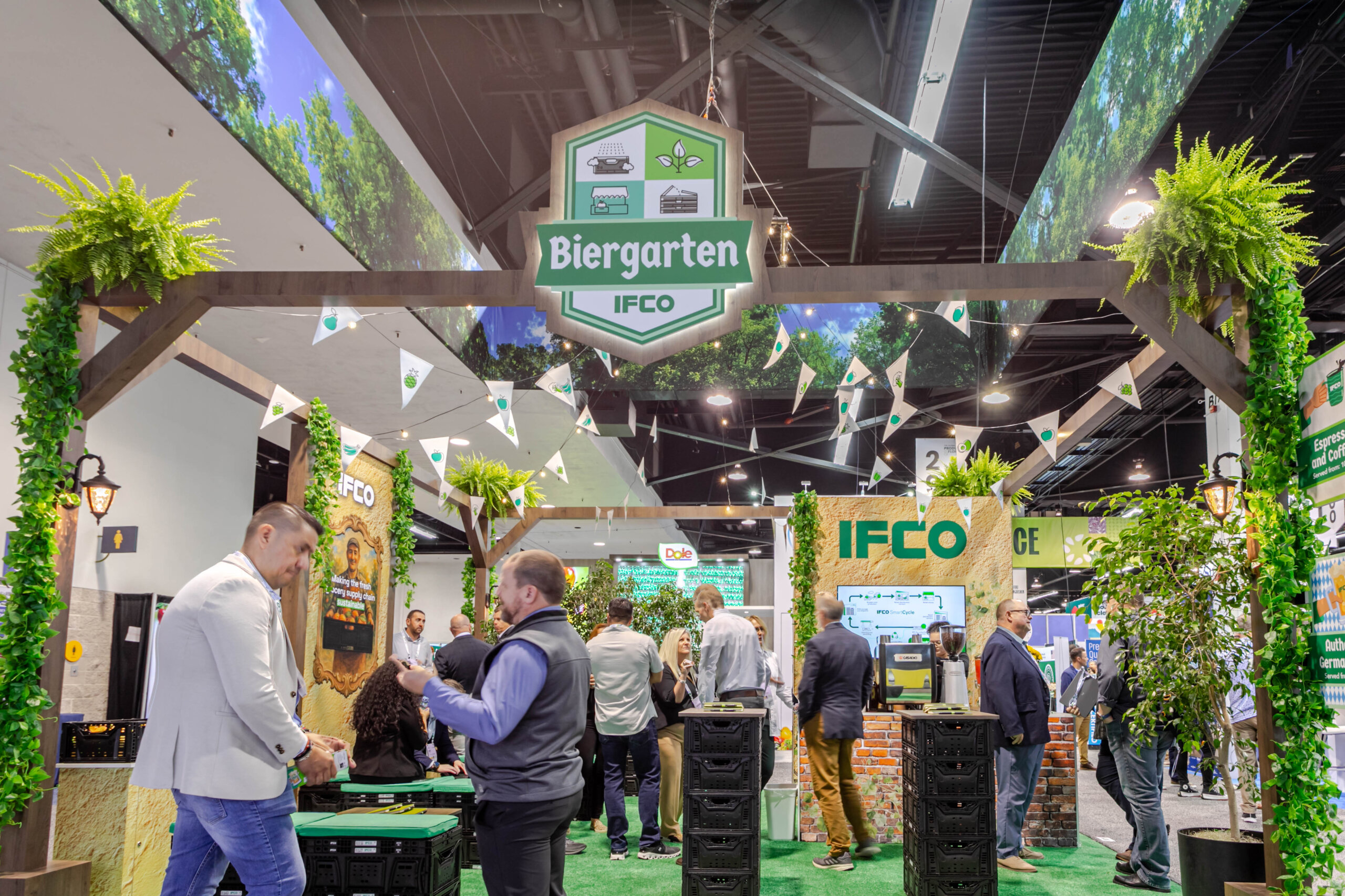 An Oktoberfest-themed booth with warm tones and festive flair - 20x20 trade show booth for IFCO at GPFS 2025