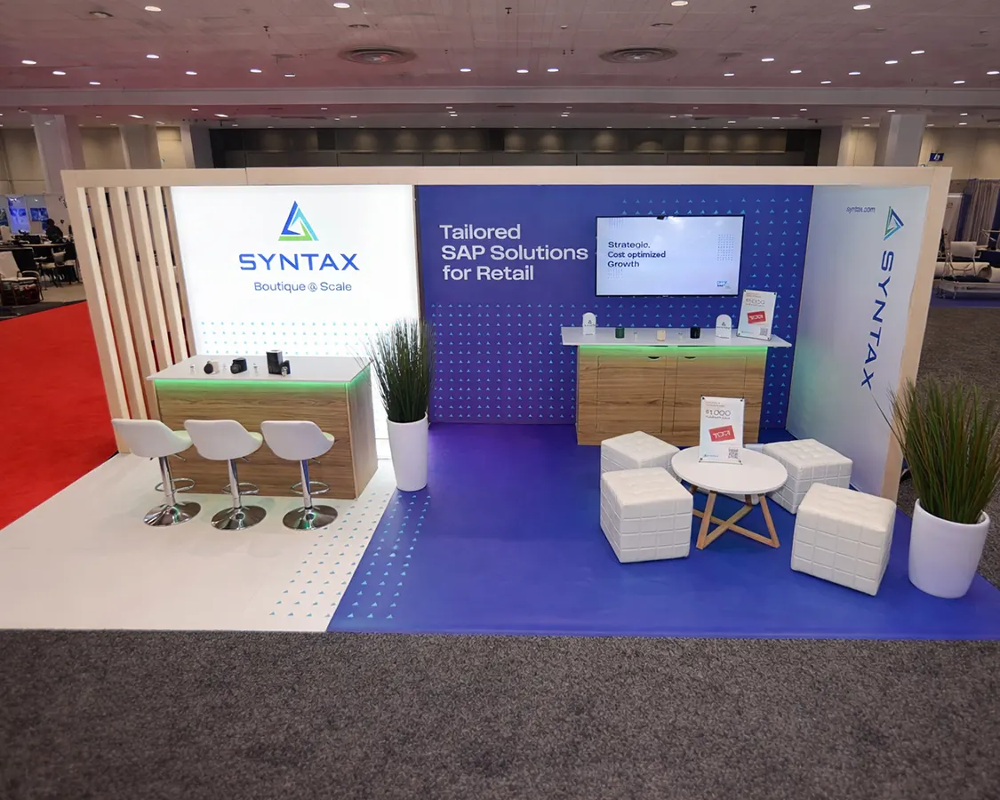 10x20 Trade Show Booth for syntax at NRF 2026, designed and built by Exponents in New York, NY