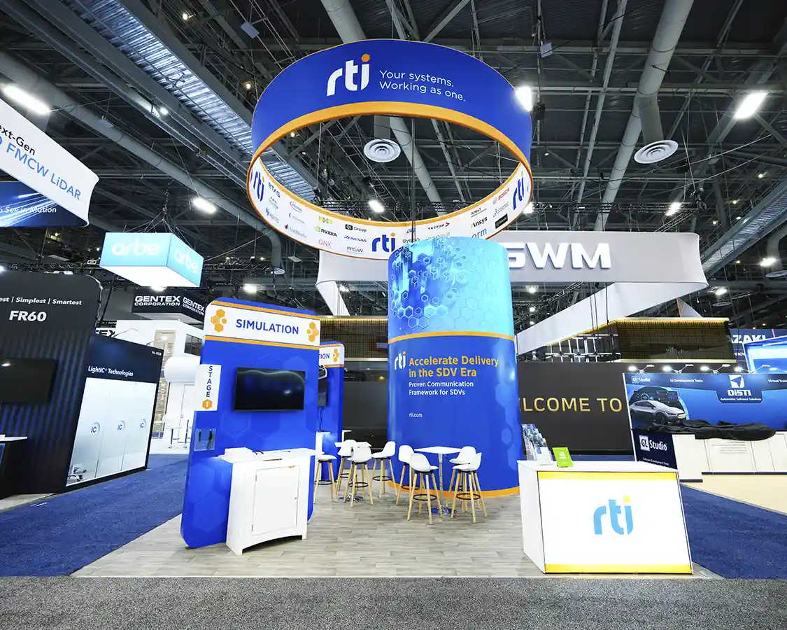 20x20 Custom Trade Show Exhibits for RTI at CES 2026, Desinged and Built By Exponents in Las Vegas, NV 20x20 Custom Trade Show Exhibits for RTI at CES 2026, Desinged and Built By Exponents in Las Vegas, NV