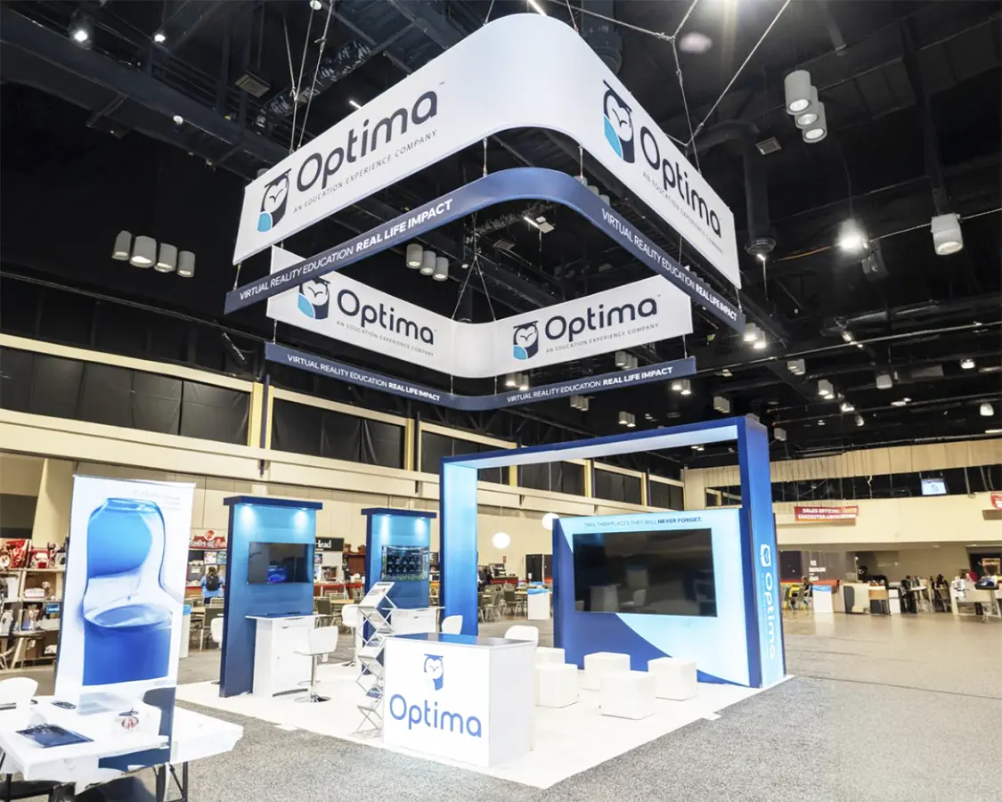 20x20 Trade Show Exhibits for Optima at FETC 2026, Designed and Built By Exponents in Orlando, FL