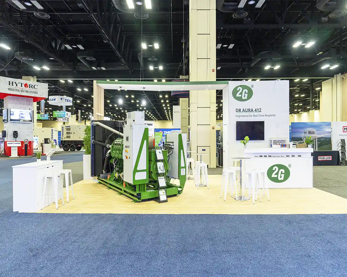20x30 Trade Show Booth Rental for 2G at Powergen 2026, Desigend and Built By Exponents in San Antonio, TX