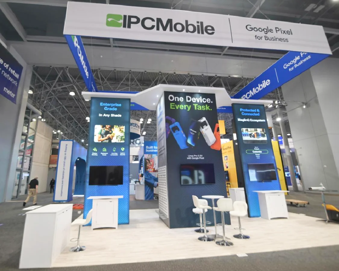 20x30 Trade Show Booth Rental for Ipcmobile at NRF 2026, designed and built by exponents in New York, NY
