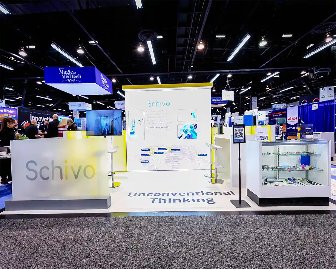 10x20 Booth Rental for Schivo at MD&M West 2026, designed and built by exponents in Anaheim, CA