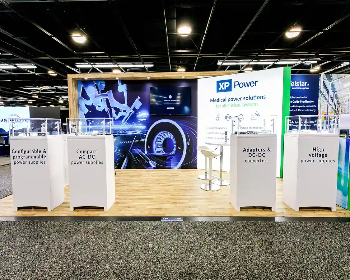 10x20 Exhibit Rentals for Xp Power at MD&M West 2026, designed and built by exponents in Anaheim, CA 10x20 Exhibit Rentals for Xp Power at MD&M West 2026, designed and built by exponents in Anaheim, CA