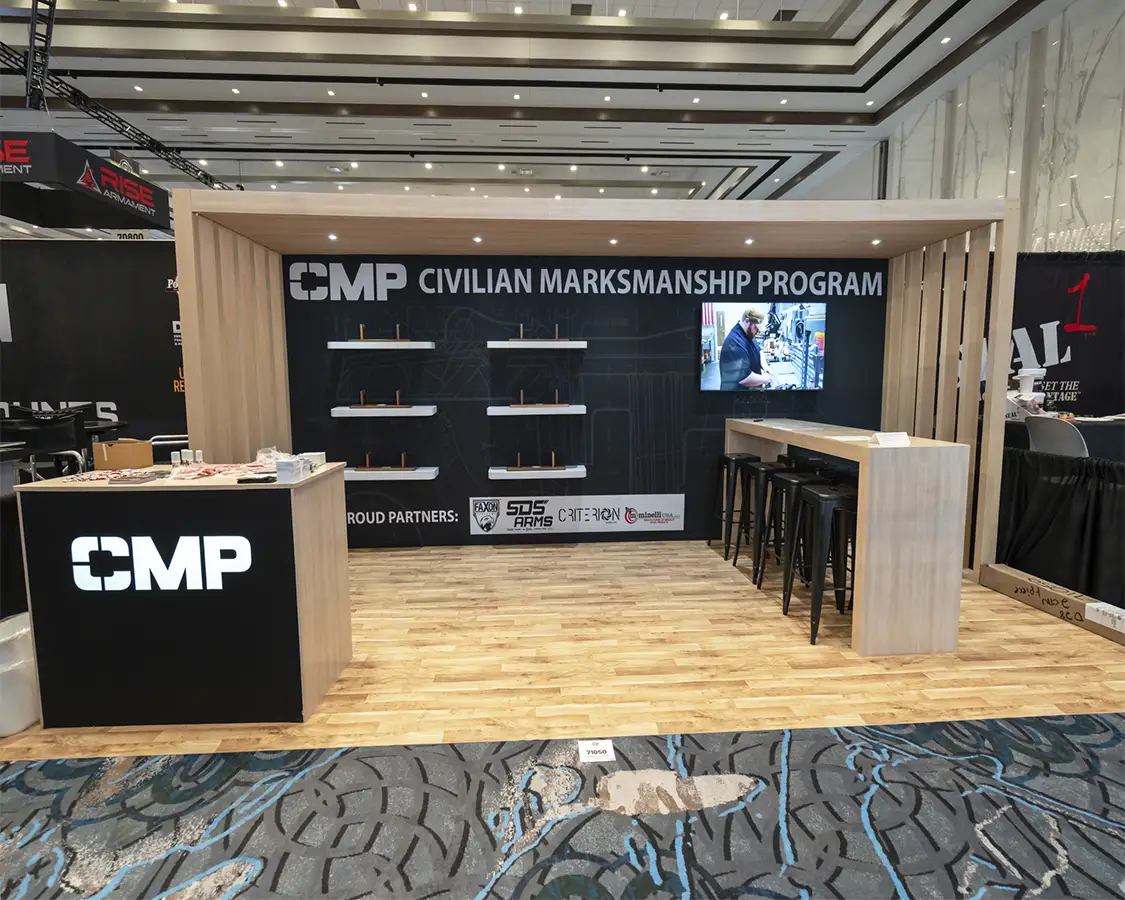10x20 Trade Show Booth for cmp at Shot Show 2026, designed and built by exponents in Las Vegas, NV