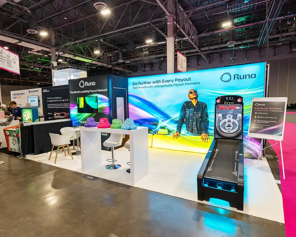 10x20 Trade Show Booth for runa at Money 20-20 2025, designed and built by exponents in Las Vegas, NV