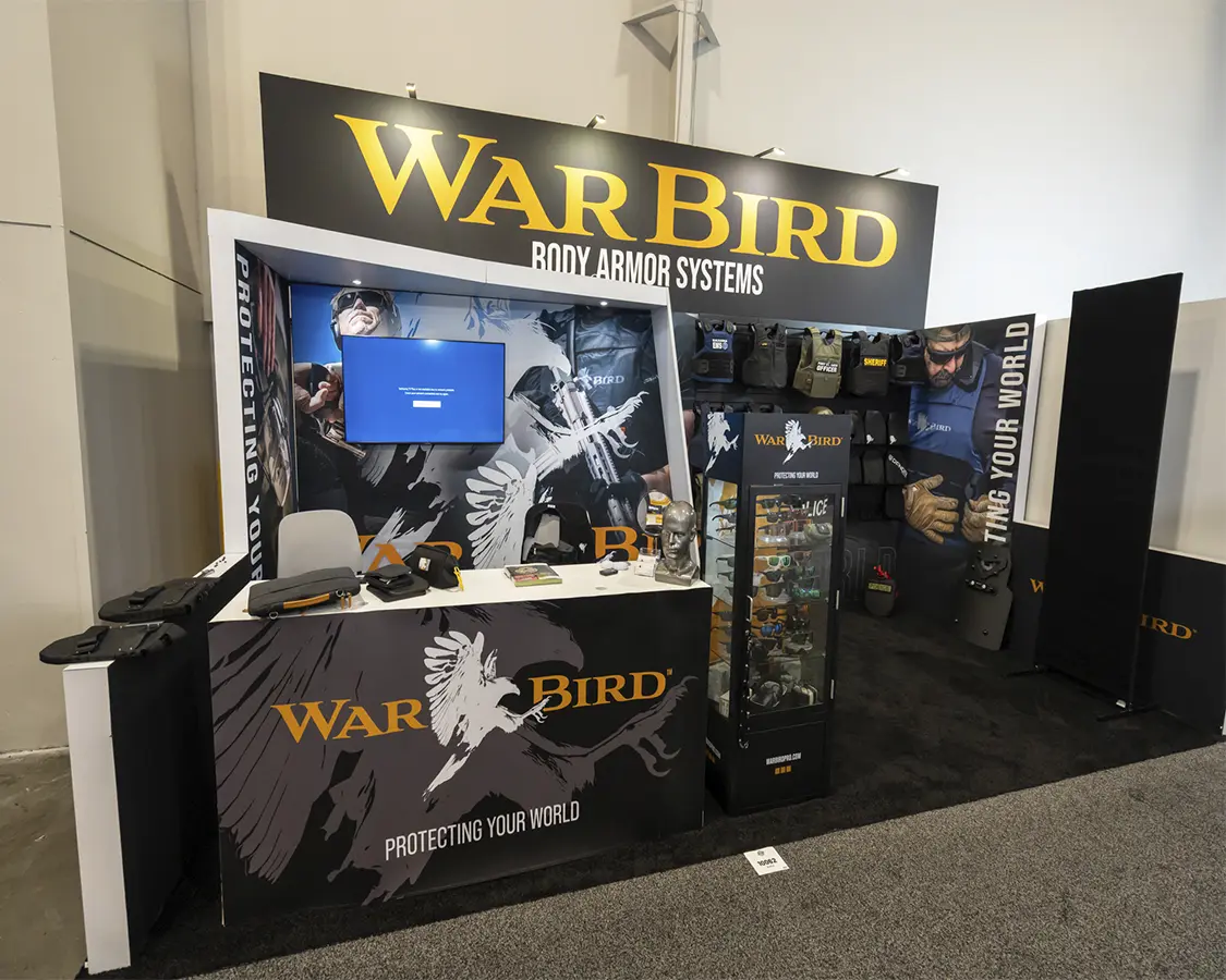 10x20 Trade Show Exhibit Rental for warbird at Shot Show 2026, designed and built by exponents in Las Vegas, NV