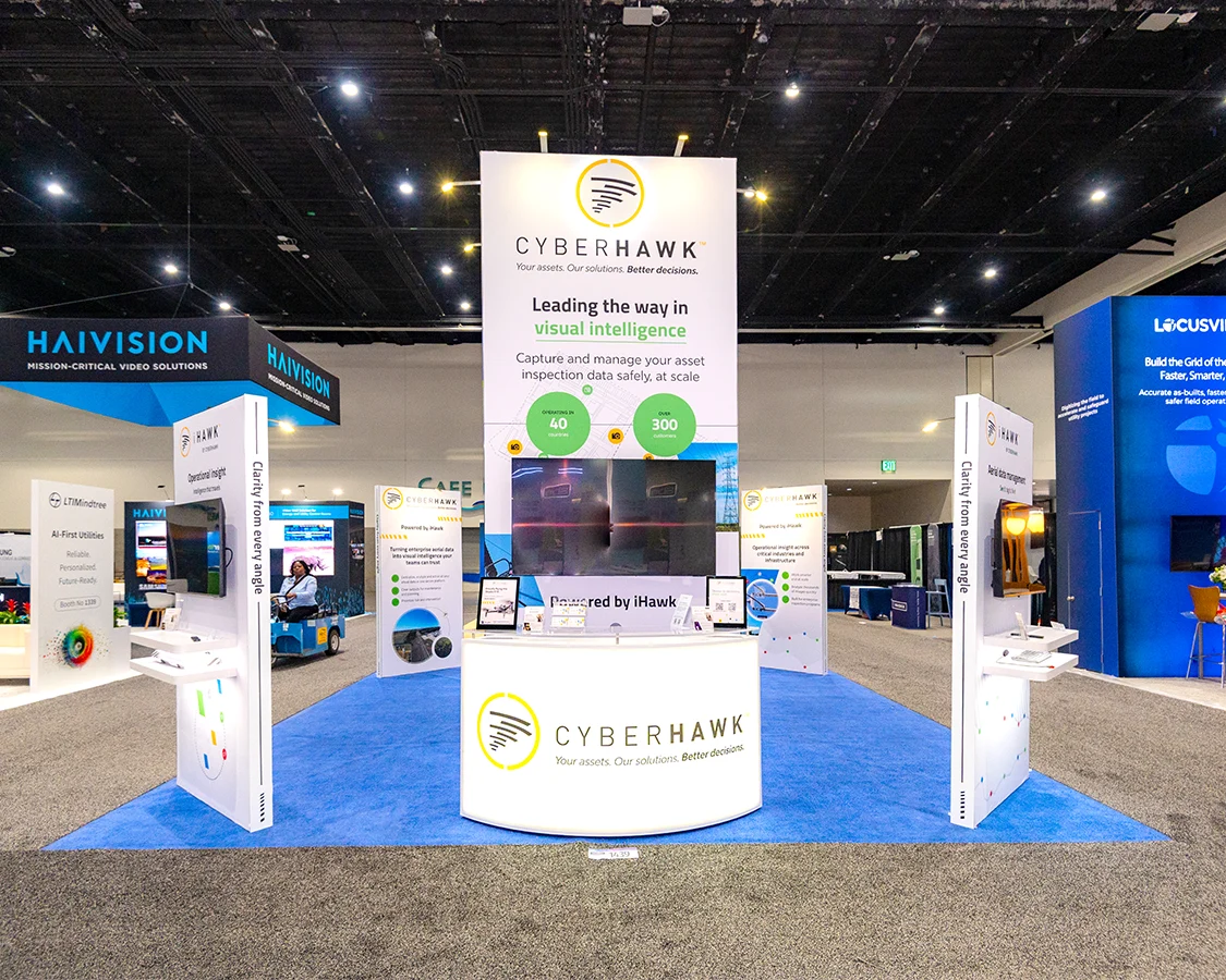 20x20 Trade Show Booth for CyberHawk at Distributech 2026, Designed and Built By Exponents in San Diego, CA