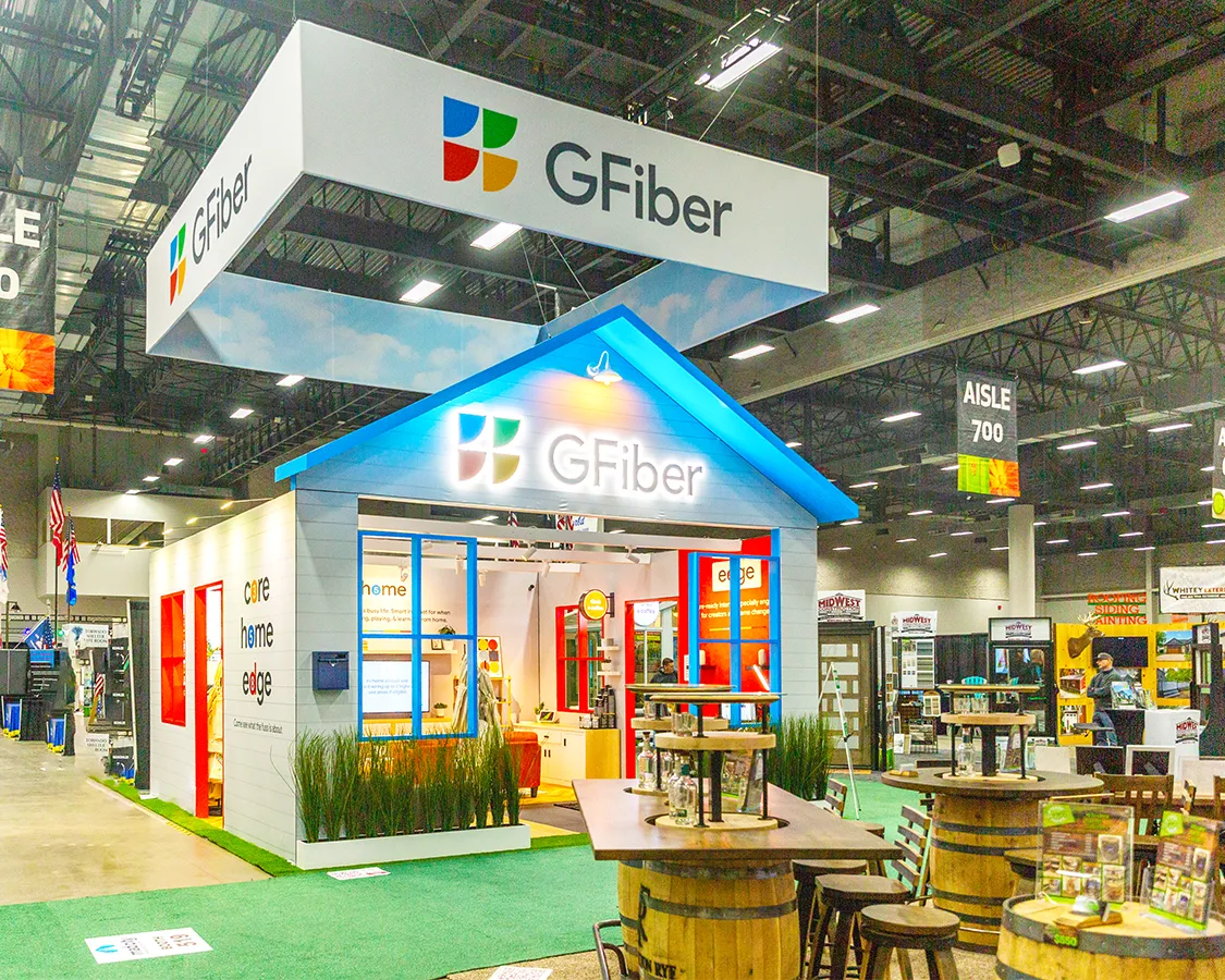 20x20 Trade Show Exhibit Booth for gfibre at Home & Garden Show 2026, Designed and Built By Exponents in Des Moines, IA