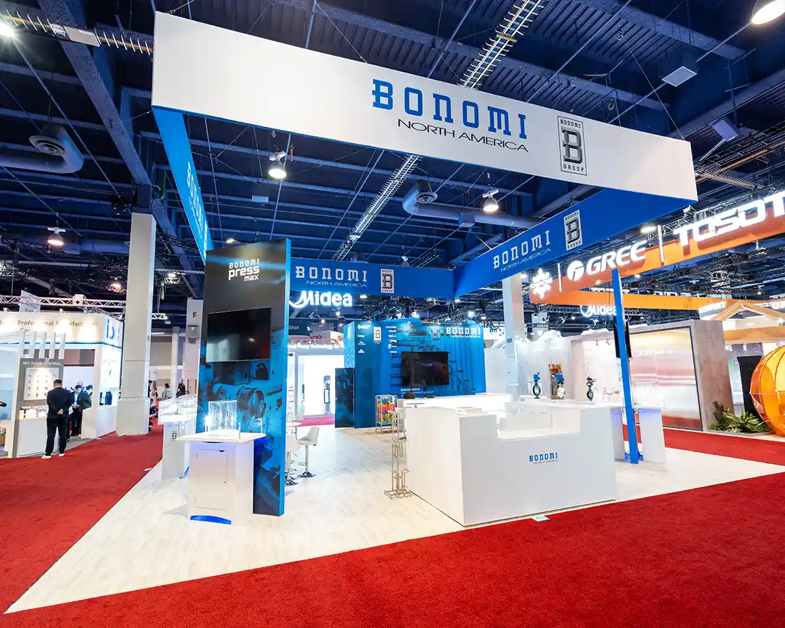 40x40 Trade Show Exhibit for Bonomi at AHR Expo 2026, designed and built by exponents in Las Vegas, NV