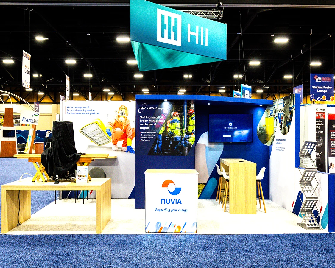 10x20 Trade Show Booth Rental for Nuvia at Waste Management Symposium 2026, Designed and Built By Exponents in Phoenix, AZ 10x20 Trade Show Booth Rental for Nuvia at Waste Management Symposium 2026, Designed and Built By Exponents in Phoenix, AZ