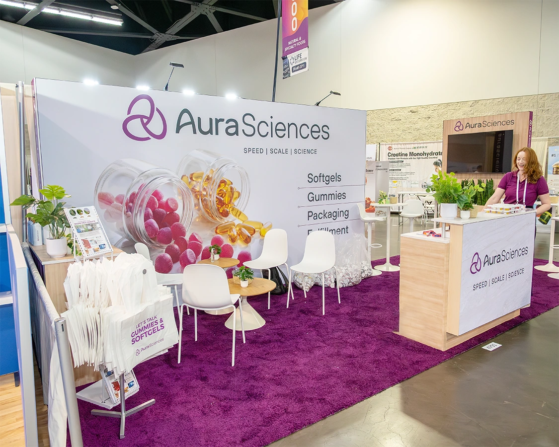 10x25 Custom Trade Show Booth for Aura science at Natural Products Expo West 2026, Designed and Built By Exponents in Anaheim, CA