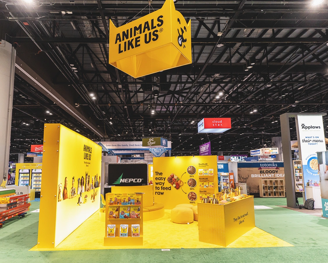 20x20 Custom Trade Show Booth for Animal Like Us at Global Pet Expo 2026, Designed and Built By Exponents in Orlando, FL
