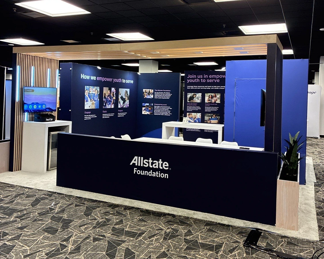20x20 Trade Show Booth Rental for Allstate at SXSW EDU Expo 2026, Designed and Built By Exponents in Austin, TX 20x20 Trade Show Booth Rental for Allstate at SXSW EDU Expo 2026, Designed and Built By Exponents in Austin, TX
