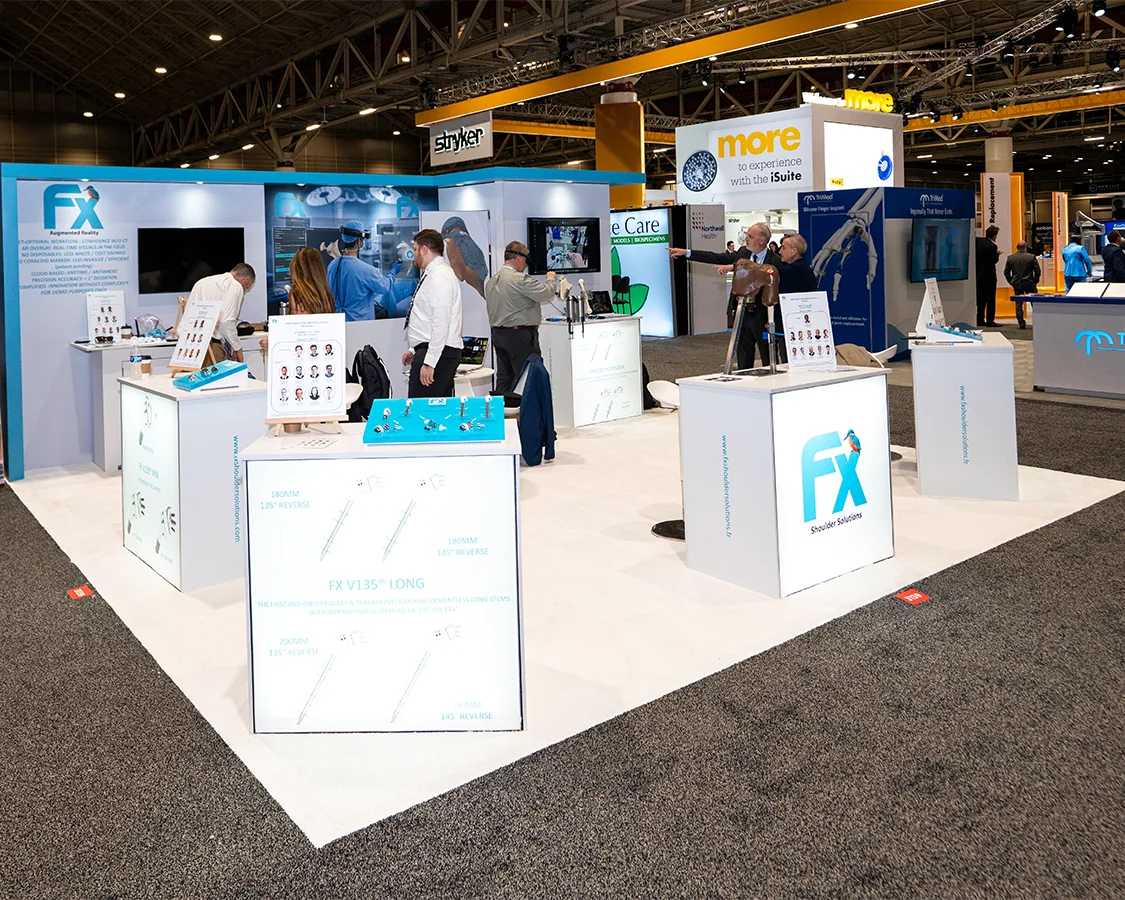 20x20 Trade Show Booth Rental for FX shoulder at AAOS 2026, Designed and Built By Exponents in New Orleans, LA 20x20 Trade Show Booth Rental for FX shoulder at AAOS 2026, Designed and Built By Exponents in New Orleans, LA