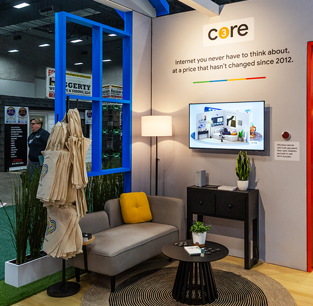 Google Fiber trade show booth Core Area with interactive display at Des Moines Show