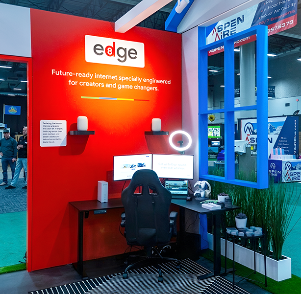 Google Fiber trade show booth Edge Area with workspace setup at Home and Garden Show
