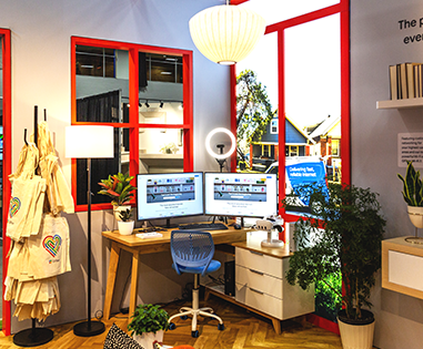 Google Fiber workspace setup with desk and dual screen display