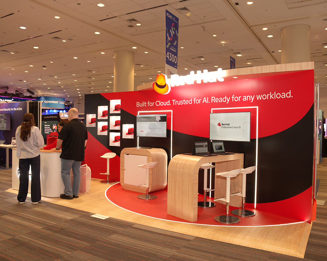 10x20 Booth Rental for Red hat at RSA Conference 2026, Designed and Built By Exponents in San Francisco, CA