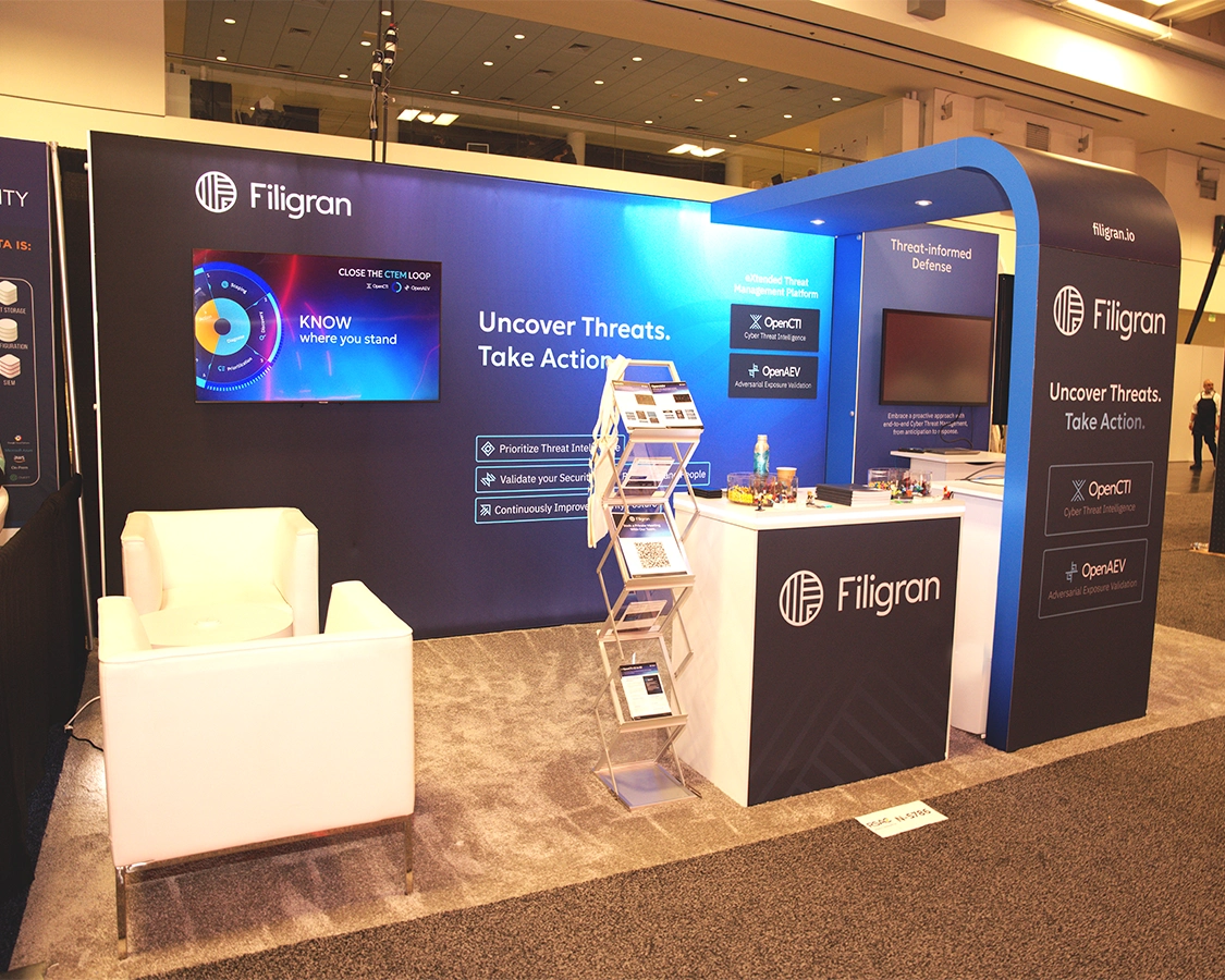 10x20 Custom Trade Show Exhibit Rental for Filigran at RSA Conference 2026, Designed and Built By Exponents in San Francisco, CA