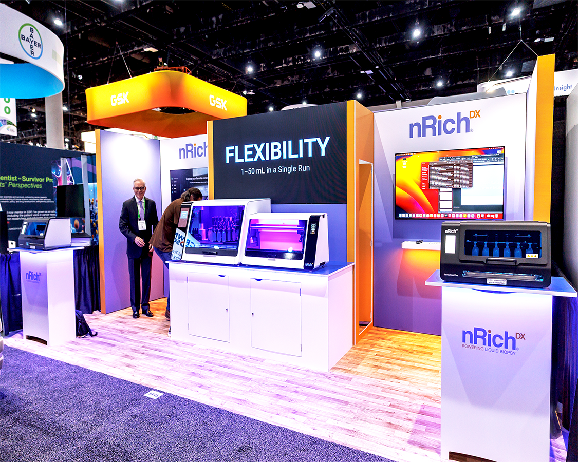 10x20 Trade Show Booth for nrich at AACR Annual Meeting 2026, Designed and Built By Exponents in San Diego, CA