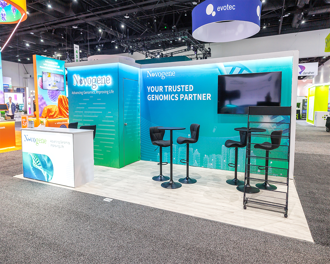 10x20 Trade Show Exhibit for Novogene at AACR Annual Meeting 2026, Designed and Built By Exponents in San Diego, CA
