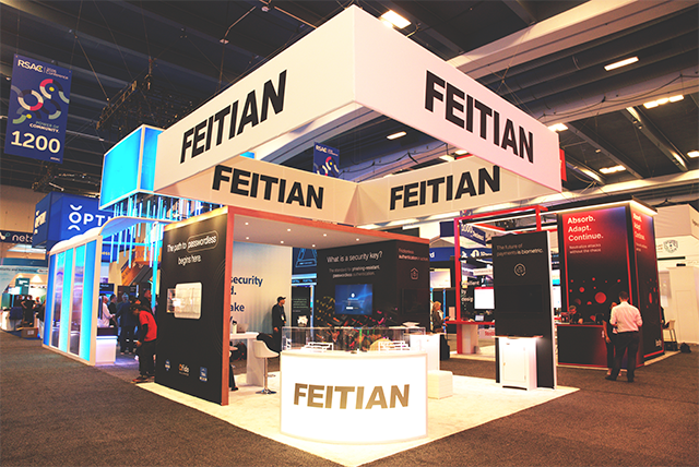 20x20 Trade Show Exhibit for FEITIAN Technologies at RSA Conference, Designed and Built by Exponents in San Francisco, CA
