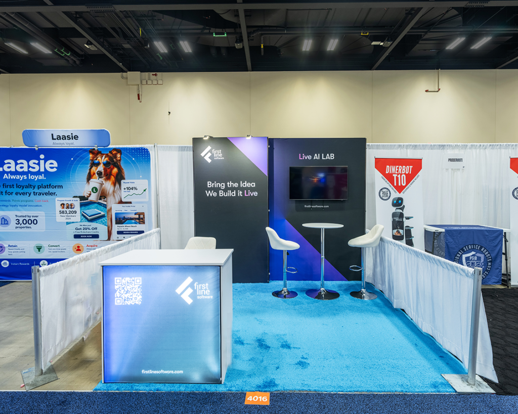 10x10 Exhibit Booth Rental for First line Software at HITEC 2026, Designed and Built By Exponents in San Antonio, TX