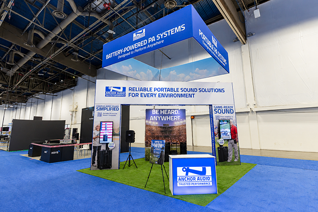20x20 Trade Show Booth for Anchor Audio at InfoComm, Designed and Built by Exponents in Las Vegas