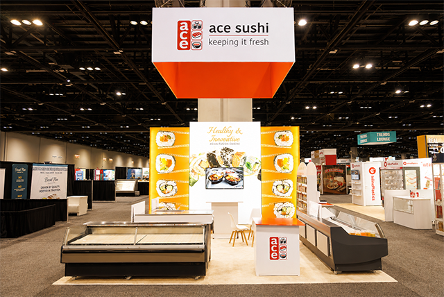 20x20 Trade Show Exhibit for Ace Sushi at IDDBA, Designed and Built by Exponents in Orlando, FL