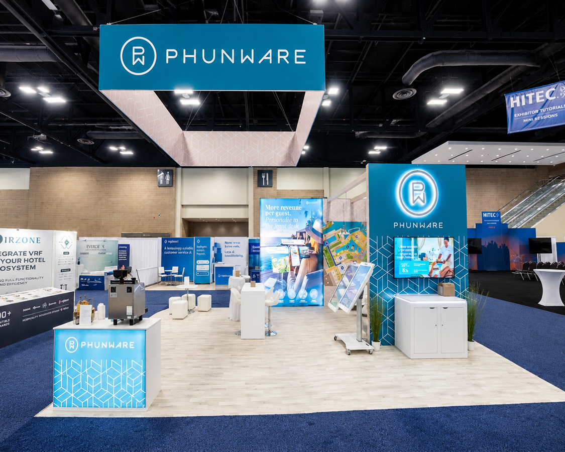 20x30 Booth Rental for Phunware at HITEC 2026, Desigened and Built By Exponents in San Antonio, TX
