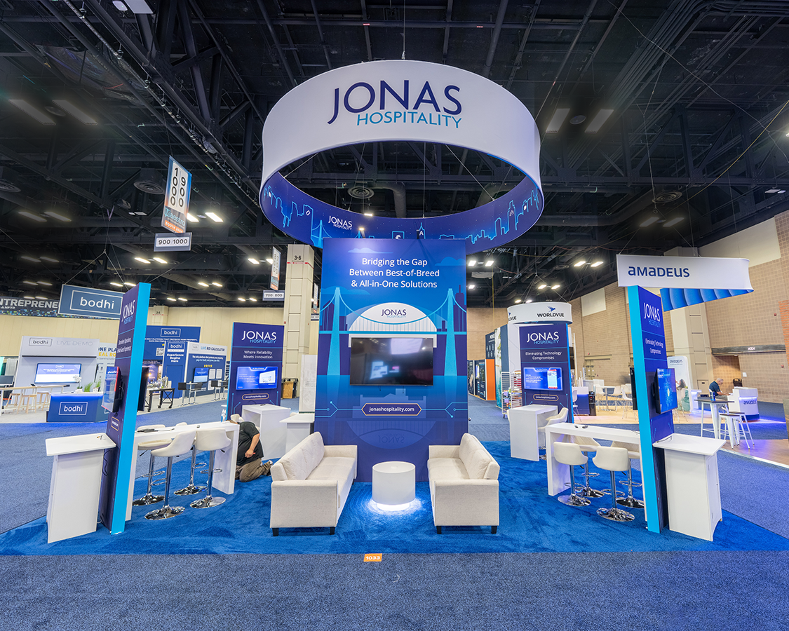 20x30 Trade Show Exhibit for Jonas Hospitality at HITEC 2026, Designed and Built By Exponents in San Antonio, TX